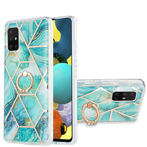 Silicone Candy Rubber Gel Fashionable Pattern Soft Case Cover with Finger Ring Stand Y01B for Samsung Galaxy A51 5G Matcha Green