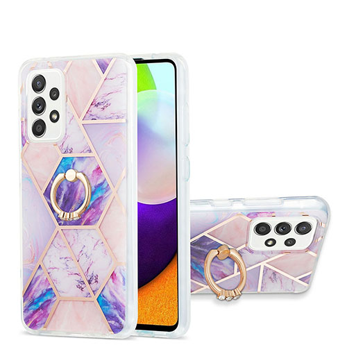 Silicone Candy Rubber Gel Fashionable Pattern Soft Case Cover with Finger Ring Stand Y01B for Samsung Galaxy A52 4G Clove Purple