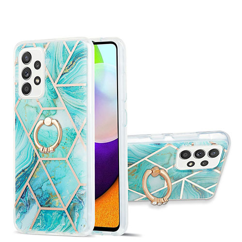 Silicone Candy Rubber Gel Fashionable Pattern Soft Case Cover with Finger Ring Stand Y01B for Samsung Galaxy A52s 5G Matcha Green