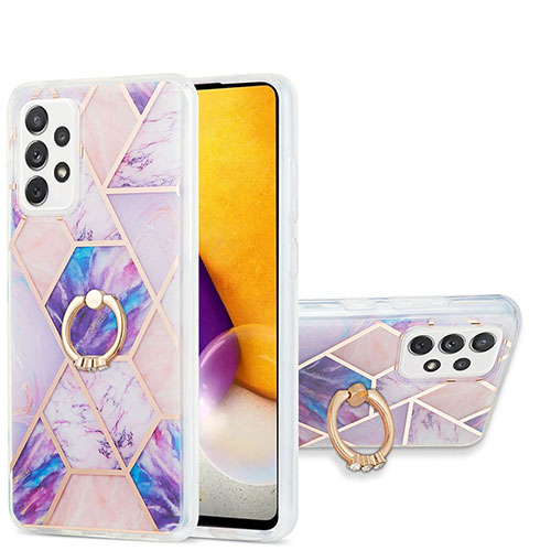 Silicone Candy Rubber Gel Fashionable Pattern Soft Case Cover with Finger Ring Stand Y01B for Samsung Galaxy A72 5G Clove Purple