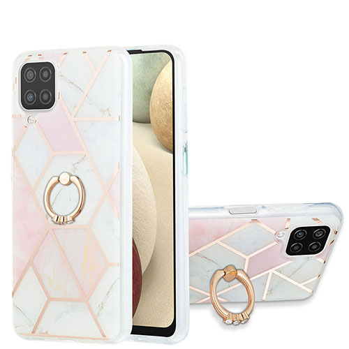 Silicone Candy Rubber Gel Fashionable Pattern Soft Case Cover with Finger Ring Stand Y01B for Samsung Galaxy F12 Pink