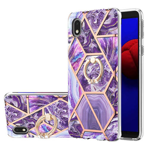 Silicone Candy Rubber Gel Fashionable Pattern Soft Case Cover with Finger Ring Stand Y01B for Samsung Galaxy M01 Core Purple