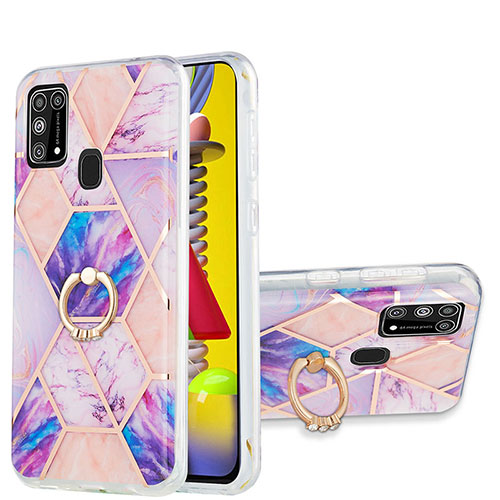 Silicone Candy Rubber Gel Fashionable Pattern Soft Case Cover with Finger Ring Stand Y01B for Samsung Galaxy M21s Clove Purple