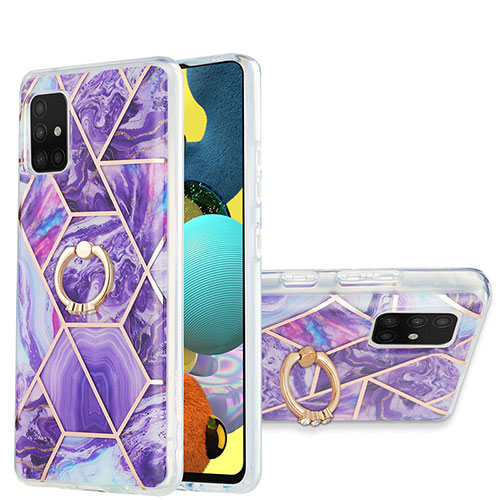 Silicone Candy Rubber Gel Fashionable Pattern Soft Case Cover with Finger Ring Stand Y01B for Samsung Galaxy M40S Purple