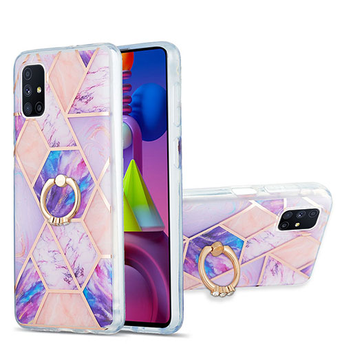 Silicone Candy Rubber Gel Fashionable Pattern Soft Case Cover with Finger Ring Stand Y01B for Samsung Galaxy M51 Clove Purple