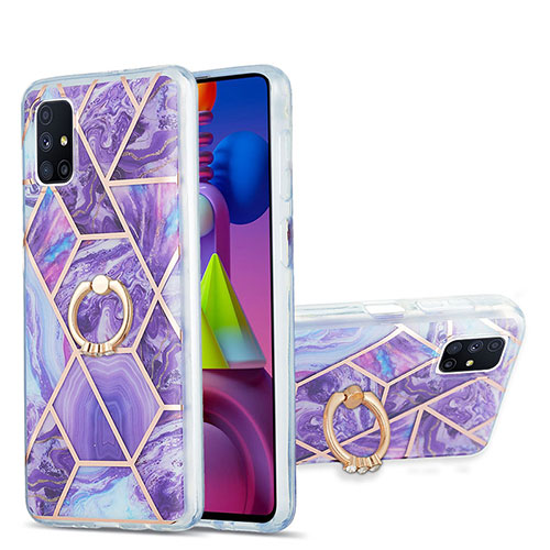 Silicone Candy Rubber Gel Fashionable Pattern Soft Case Cover with Finger Ring Stand Y01B for Samsung Galaxy M51 Purple