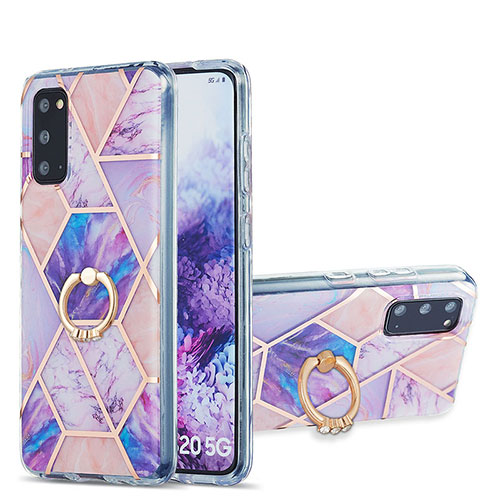 Silicone Candy Rubber Gel Fashionable Pattern Soft Case Cover with Finger Ring Stand Y01B for Samsung Galaxy S20 Clove Purple