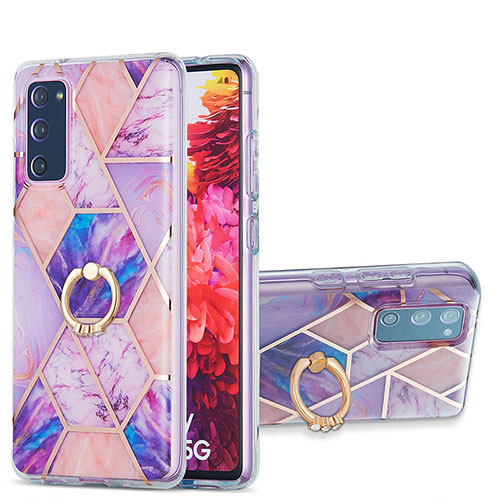 Silicone Candy Rubber Gel Fashionable Pattern Soft Case Cover with Finger Ring Stand Y01B for Samsung Galaxy S20 FE (2022) 5G Clove Purple