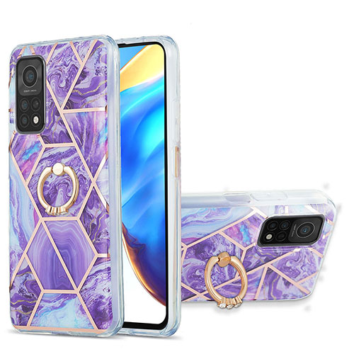 Silicone Candy Rubber Gel Fashionable Pattern Soft Case Cover with Finger Ring Stand Y01B for Xiaomi Mi 10T Pro 5G Purple