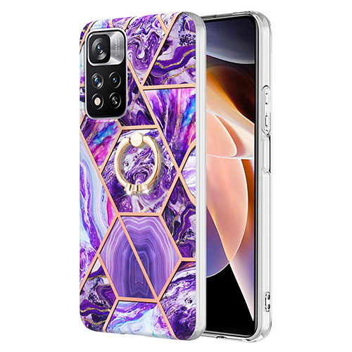 Silicone Candy Rubber Gel Fashionable Pattern Soft Case Cover with Finger Ring Stand Y01B for Xiaomi Mi 11i 5G (2022) Purple