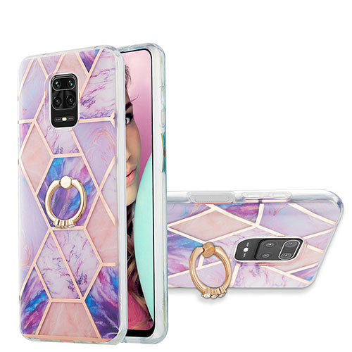 Silicone Candy Rubber Gel Fashionable Pattern Soft Case Cover with Finger Ring Stand Y01B for Xiaomi Poco M2 Pro Clove Purple