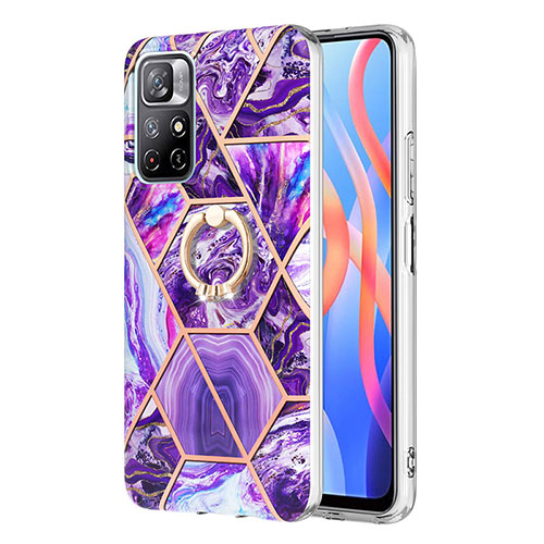 Silicone Candy Rubber Gel Fashionable Pattern Soft Case Cover with Finger Ring Stand Y01B for Xiaomi Poco M4 Pro 5G Purple