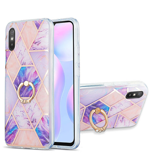 Silicone Candy Rubber Gel Fashionable Pattern Soft Case Cover with Finger Ring Stand Y01B for Xiaomi Redmi 9A Clove Purple