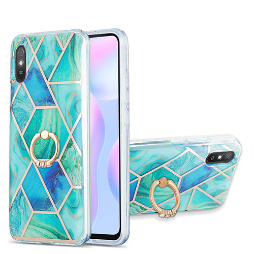 Silicone Candy Rubber Gel Fashionable Pattern Soft Case Cover with Finger Ring Stand Y01B for Xiaomi Redmi 9A Green