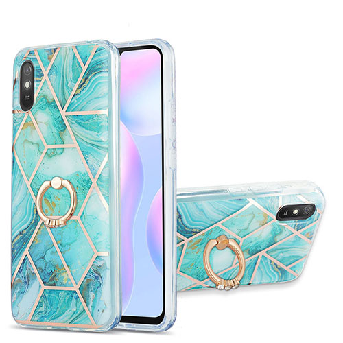 Silicone Candy Rubber Gel Fashionable Pattern Soft Case Cover with Finger Ring Stand Y01B for Xiaomi Redmi 9A Matcha Green