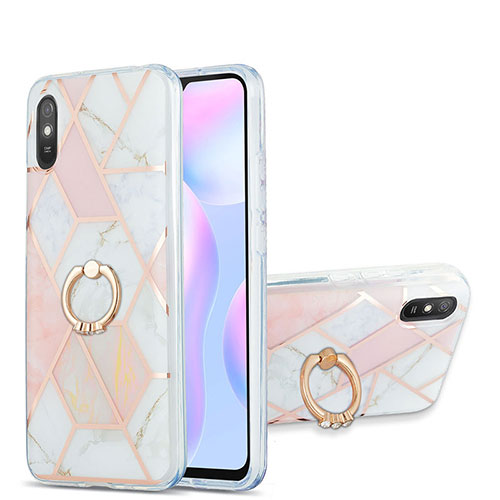 Silicone Candy Rubber Gel Fashionable Pattern Soft Case Cover with Finger Ring Stand Y01B for Xiaomi Redmi 9A Pink