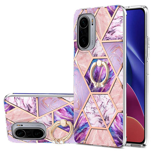 Silicone Candy Rubber Gel Fashionable Pattern Soft Case Cover with Finger Ring Stand Y01B for Xiaomi Redmi K40 Pro+ Plus 5G Clove Purple