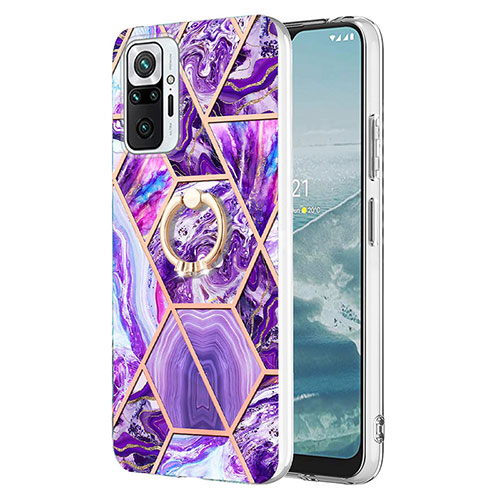 Silicone Candy Rubber Gel Fashionable Pattern Soft Case Cover with Finger Ring Stand Y01B for Xiaomi Redmi Note 10 Pro Max Purple