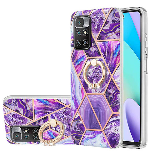 Silicone Candy Rubber Gel Fashionable Pattern Soft Case Cover with Finger Ring Stand Y01B for Xiaomi Redmi Note 11 4G (2021) Purple