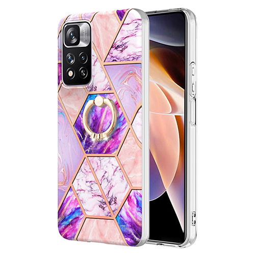 Silicone Candy Rubber Gel Fashionable Pattern Soft Case Cover with Finger Ring Stand Y01B for Xiaomi Redmi Note 11 Pro+ Plus 5G Clove Purple