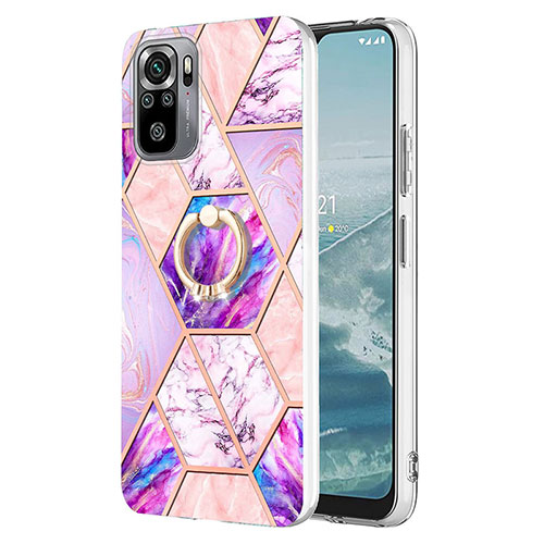 Silicone Candy Rubber Gel Fashionable Pattern Soft Case Cover with Finger Ring Stand Y01B for Xiaomi Redmi Note 11 SE India 4G Clove Purple