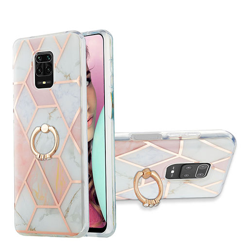 Silicone Candy Rubber Gel Fashionable Pattern Soft Case Cover with Finger Ring Stand Y01B for Xiaomi Redmi Note 9S Pink