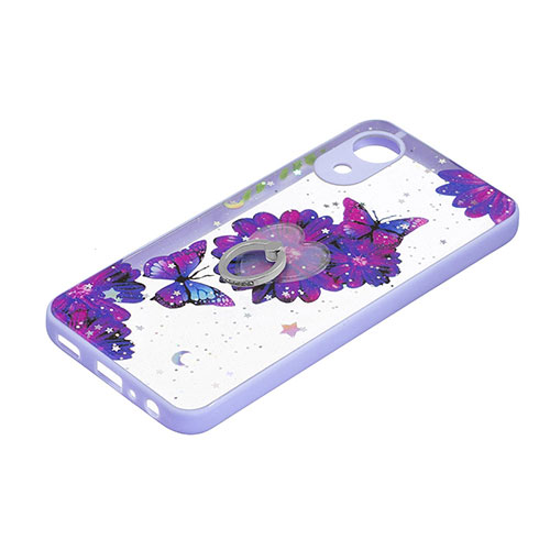 Silicone Candy Rubber Gel Fashionable Pattern Soft Case Cover with Finger Ring Stand Y01X for Samsung Galaxy A03 Core Purple