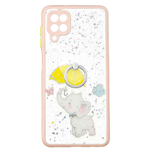 Silicone Candy Rubber Gel Fashionable Pattern Soft Case Cover with Finger Ring Stand Y01X for Samsung Galaxy A12 Nacho Yellow