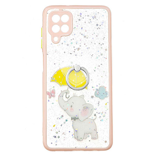 Silicone Candy Rubber Gel Fashionable Pattern Soft Case Cover with Finger Ring Stand Y01X for Samsung Galaxy A12 Yellow