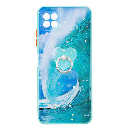 Silicone Candy Rubber Gel Fashionable Pattern Soft Case Cover with Finger Ring Stand Y01X for Samsung Galaxy A22s 5G Green