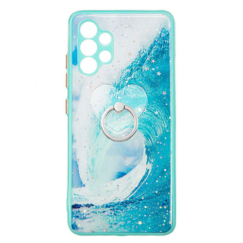 Silicone Candy Rubber Gel Fashionable Pattern Soft Case Cover with Finger Ring Stand Y01X for Samsung Galaxy A32 4G Green
