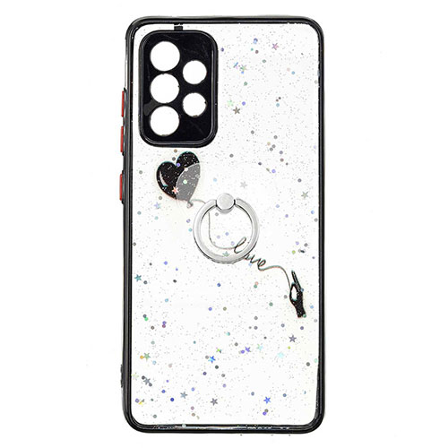 Silicone Candy Rubber Gel Fashionable Pattern Soft Case Cover with Finger Ring Stand Y01X for Samsung Galaxy A52s 5G Black