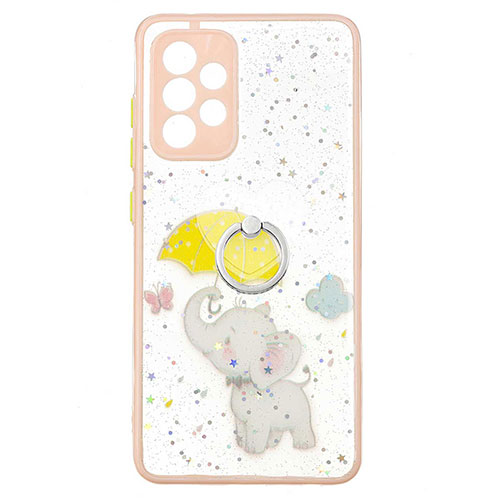 Silicone Candy Rubber Gel Fashionable Pattern Soft Case Cover with Finger Ring Stand Y01X for Samsung Galaxy A52s 5G Yellow