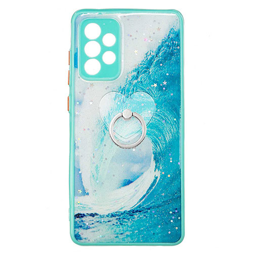 Silicone Candy Rubber Gel Fashionable Pattern Soft Case Cover with Finger Ring Stand Y01X for Samsung Galaxy A72 4G Green