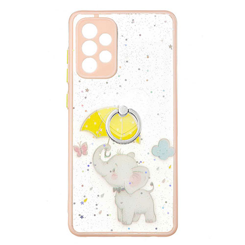 Silicone Candy Rubber Gel Fashionable Pattern Soft Case Cover with Finger Ring Stand Y01X for Samsung Galaxy A72 4G Yellow