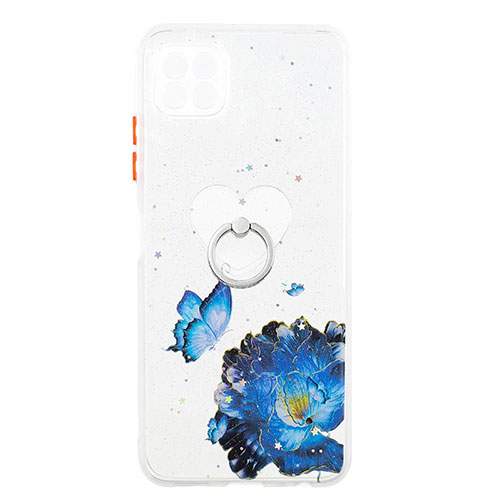 Silicone Candy Rubber Gel Fashionable Pattern Soft Case Cover with Finger Ring Stand Y01X for Samsung Galaxy F42 5G Blue