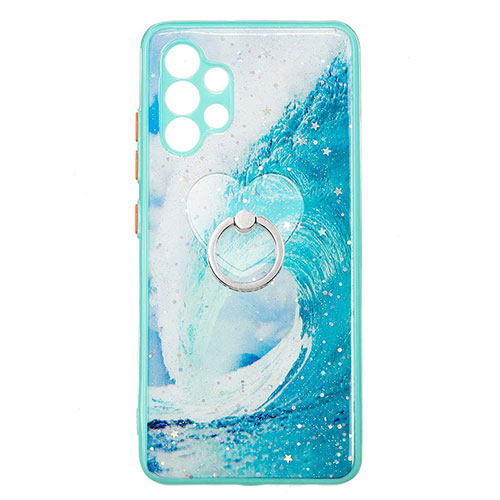 Silicone Candy Rubber Gel Fashionable Pattern Soft Case Cover with Finger Ring Stand Y01X for Samsung Galaxy M32 5G Green