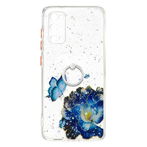 Silicone Candy Rubber Gel Fashionable Pattern Soft Case Cover with Finger Ring Stand Y01X for Samsung Galaxy S20 5G Blue