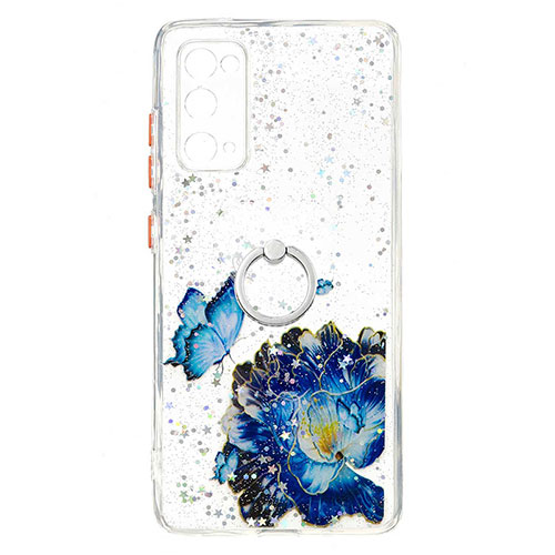 Silicone Candy Rubber Gel Fashionable Pattern Soft Case Cover with Finger Ring Stand Y01X for Samsung Galaxy S20 FE 4G Blue