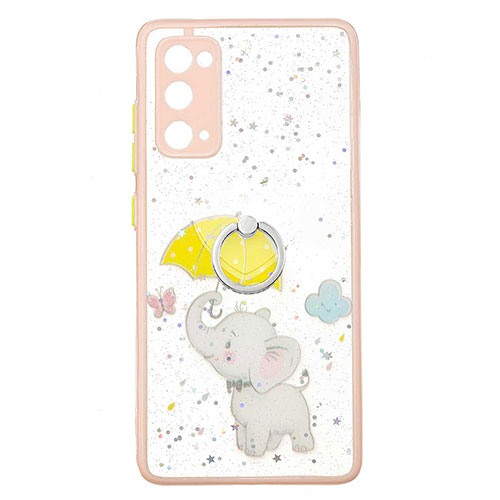 Silicone Candy Rubber Gel Fashionable Pattern Soft Case Cover with Finger Ring Stand Y01X for Samsung Galaxy S20 FE 4G Yellow