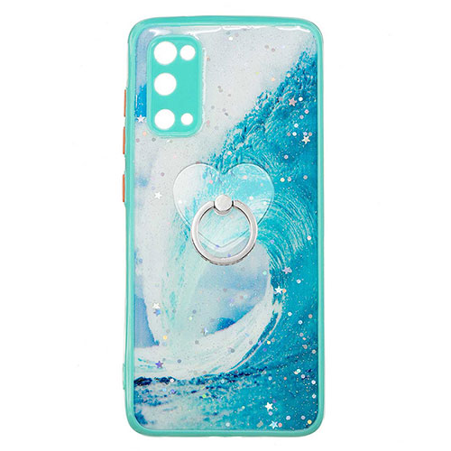 Silicone Candy Rubber Gel Fashionable Pattern Soft Case Cover with Finger Ring Stand Y01X for Samsung Galaxy S20 Green