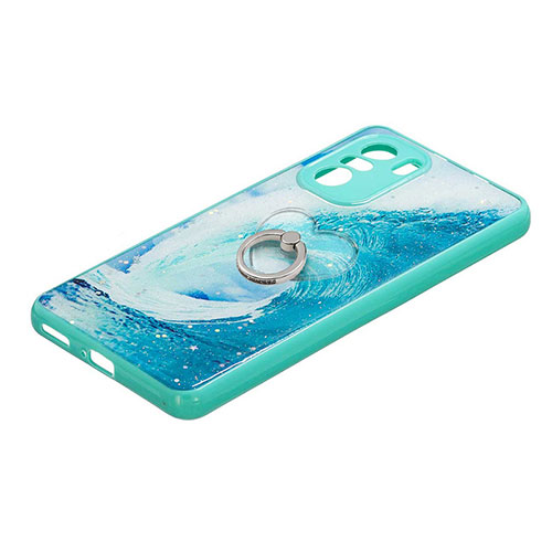 Silicone Candy Rubber Gel Fashionable Pattern Soft Case Cover with Finger Ring Stand Y01X for Xiaomi Poco F3 5G Green
