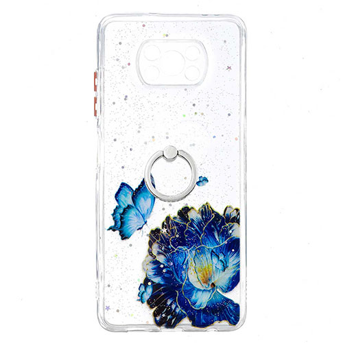 Silicone Candy Rubber Gel Fashionable Pattern Soft Case Cover with Finger Ring Stand Y01X for Xiaomi Poco X3 Blue