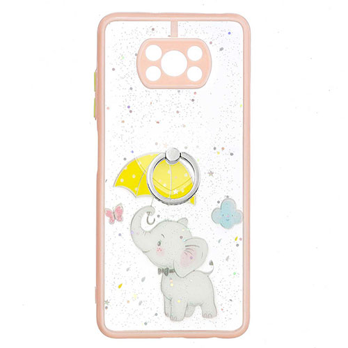 Silicone Candy Rubber Gel Fashionable Pattern Soft Case Cover with Finger Ring Stand Y01X for Xiaomi Poco X3 Yellow