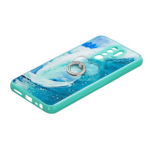 Silicone Candy Rubber Gel Fashionable Pattern Soft Case Cover with Finger Ring Stand Y01X for Xiaomi Redmi 9 Green