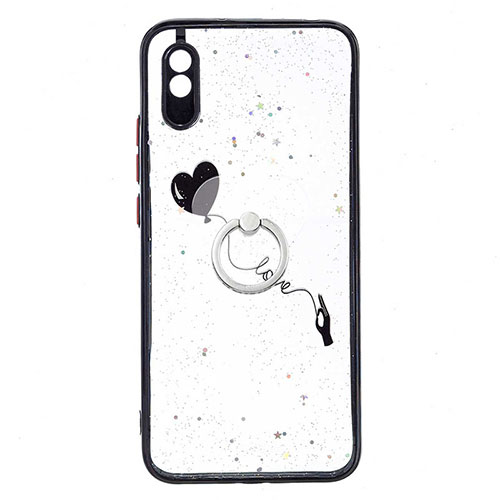 Silicone Candy Rubber Gel Fashionable Pattern Soft Case Cover with Finger Ring Stand Y01X for Xiaomi Redmi 9i Black