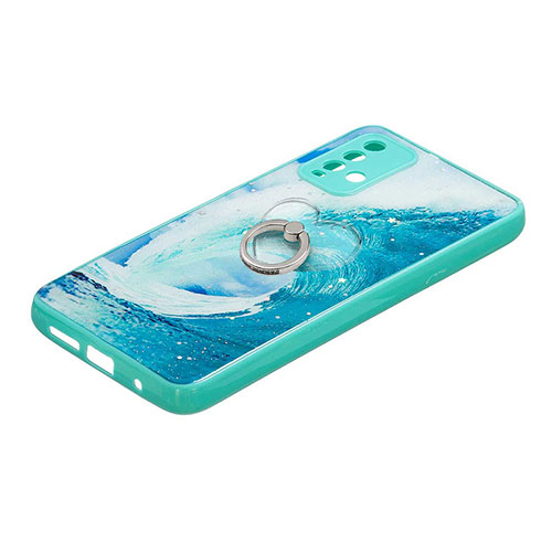 Silicone Candy Rubber Gel Fashionable Pattern Soft Case Cover with Finger Ring Stand Y01X for Xiaomi Redmi 9T 4G Green