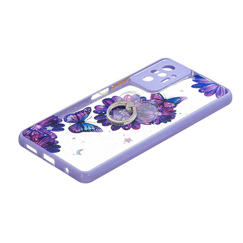 Silicone Candy Rubber Gel Fashionable Pattern Soft Case Cover with Finger Ring Stand Y01X for Xiaomi Redmi Note 10 Pro 4G Purple