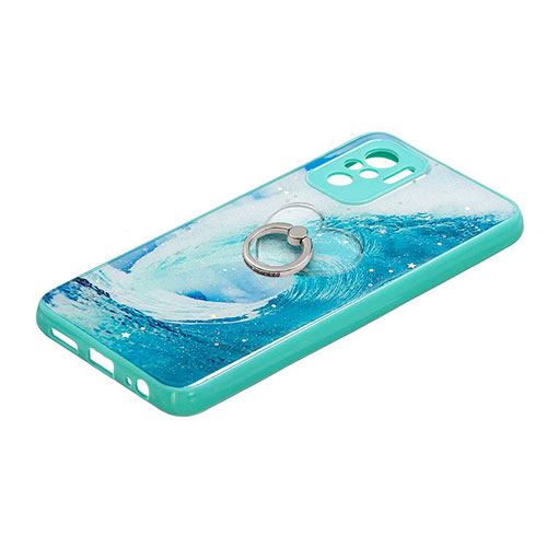 Silicone Candy Rubber Gel Fashionable Pattern Soft Case Cover with Finger Ring Stand Y01X for Xiaomi Redmi Note 10S 4G Green