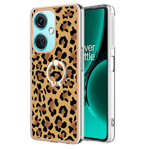 Silicone Candy Rubber Gel Fashionable Pattern Soft Case Cover with Finger Ring Stand Y02B for OnePlus Nord CE 3 Lite 5G Brown